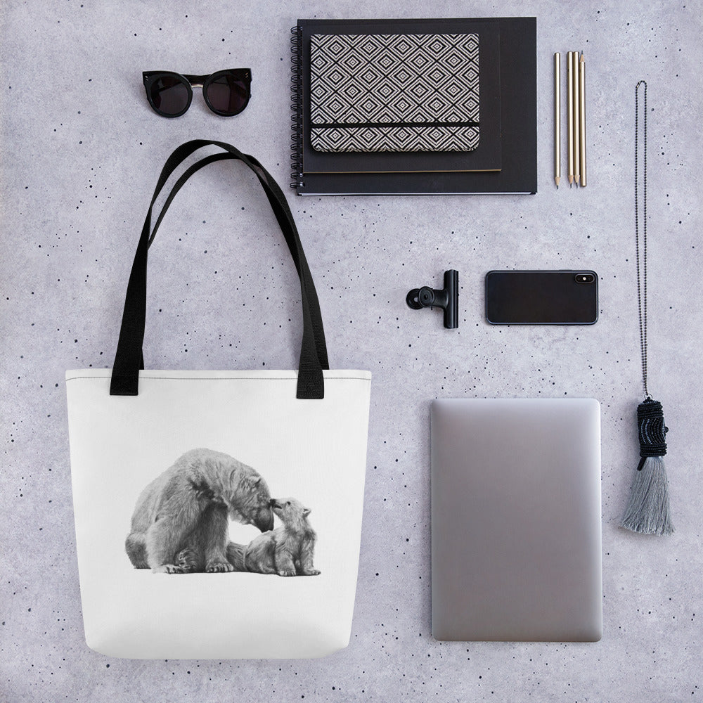 This "Polar Bear Tote Bag" is from a drawing of mine created with a graphite pencil. It has been digitally optimized and transferred to a 100% spun polyester fabric.