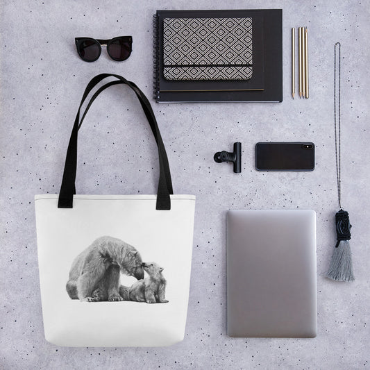 This "Polar Bear Tote Bag" is from a drawing of mine created with a graphite pencil. It has been digitally optimized and transferred to a 100% spun polyester fabric.