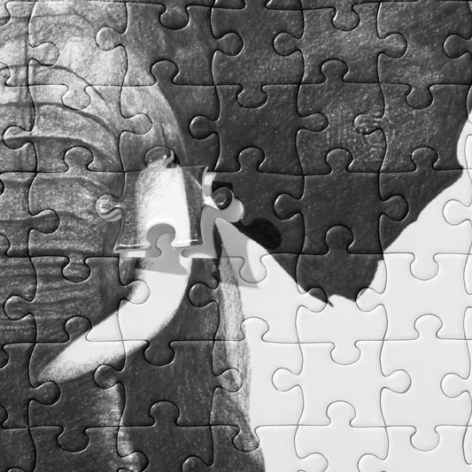 These "Elephant Jigsaw Puzzle" are from a drawing of mine created with a graphite pencil. It has been digitally optimized and transferred to a pressed paper chipboard which makes it suitable for framing.