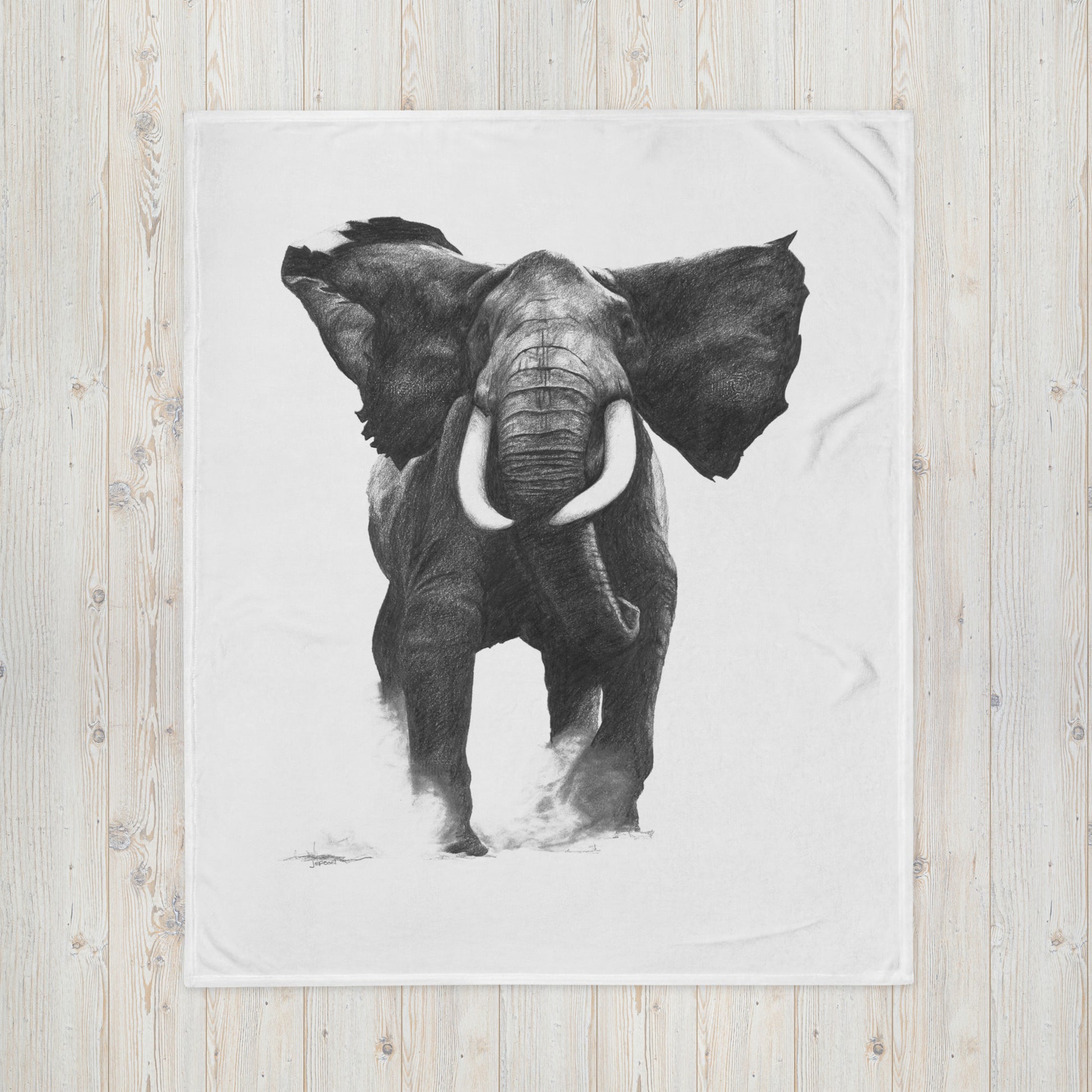 These "Elephant Throw Blanket" are from a drawing of mine created with a graphite pencil. It has been digitally optimized and transferred to a 100% Polyester throw blanket.