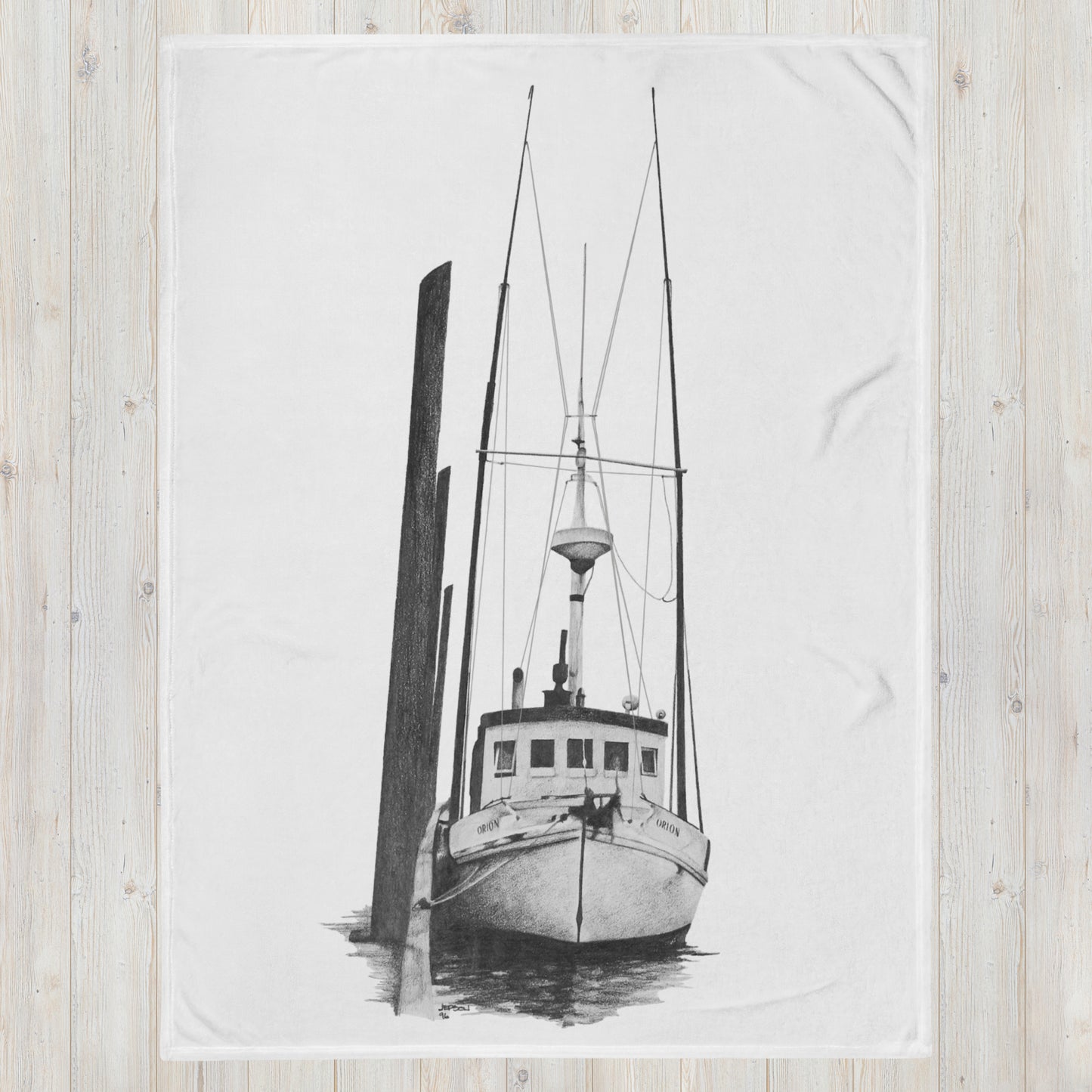 These "Fishing Boat Throw Blanket " are from a drawing of mine created with a graphite pencil. It has been digitally optimized and transferred to 100% Polyester throw blanket.