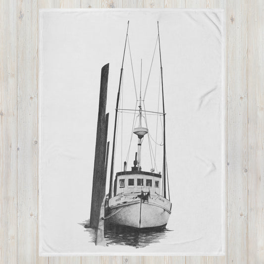 These "Fishing Boat Throw Blanket " are from a drawing of mine created with a graphite pencil. It has been digitally optimized and transferred to 100% Polyester throw blanket.