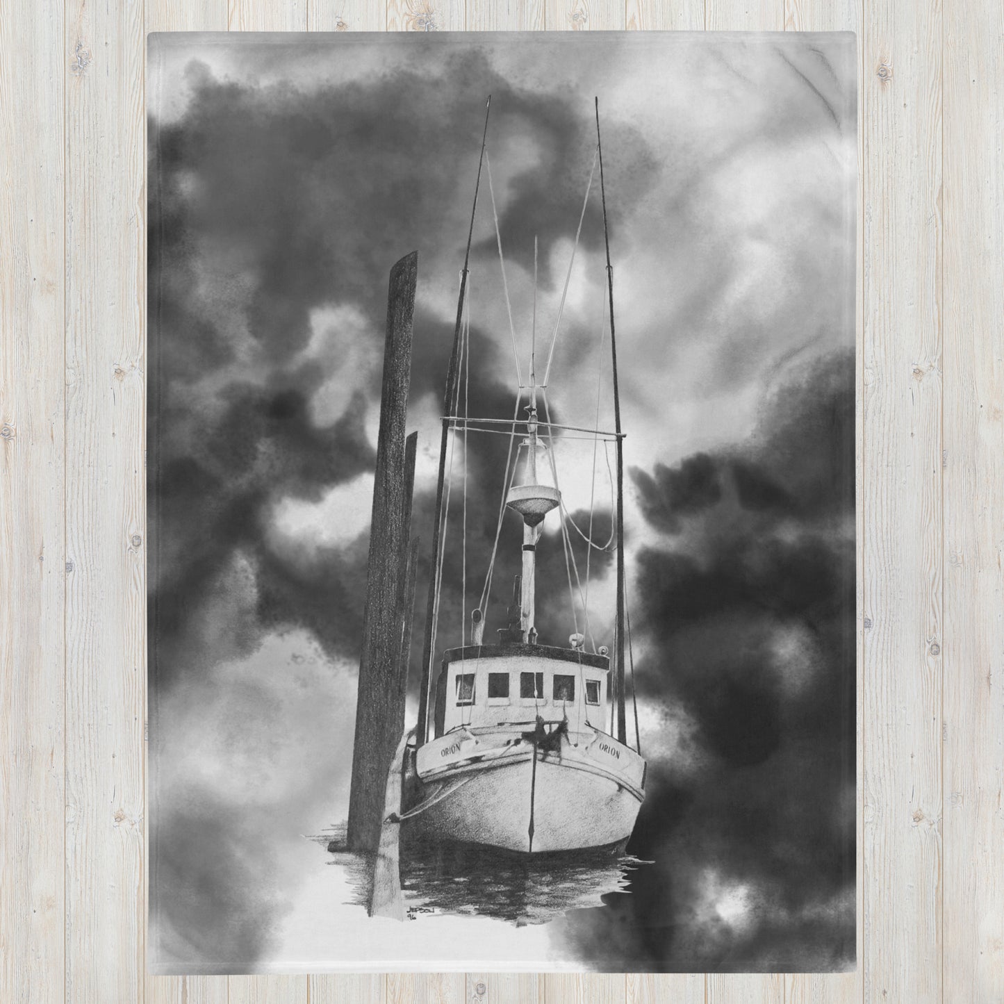 These "Fishing Boat Throw Blanket " are from a drawing of mine created with a graphite pencil. It has been digitally optimized and transferred to 100% Polyester throw blanket.