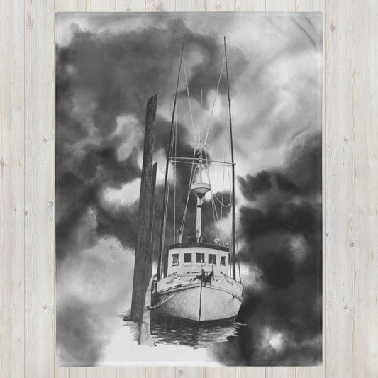 These "Fishing Boat Throw Blanket " are from a drawing of mine created with a graphite pencil. It has been digitally optimized and transferred to 100% Polyester throw blanket.