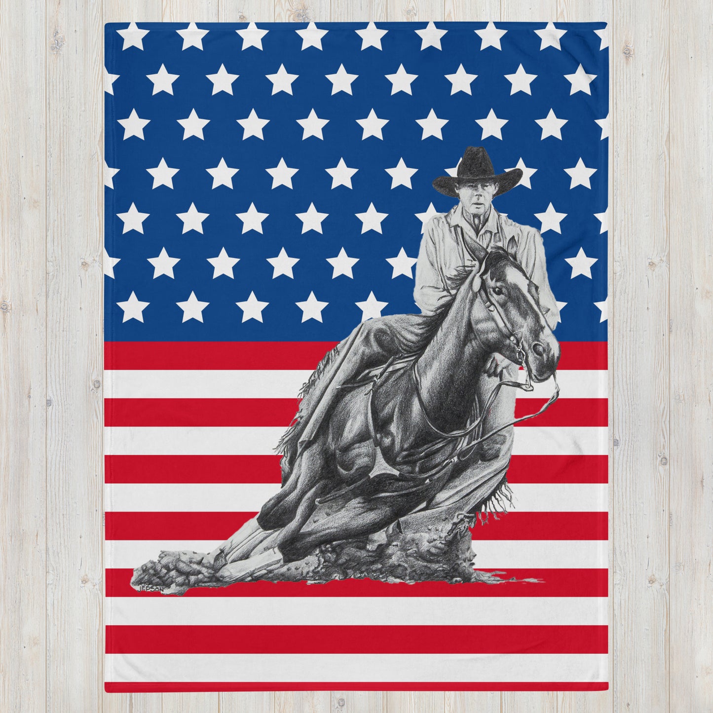 These "Cowboy Throw Blanket" are from a drawing of mine created with a graphite pencil. It is titled "A Cut Above" as it is a cowboy on a cutting horse. It has been digitally optimized and transferred to a poly-cotton blend canvas.