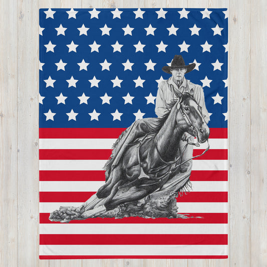 These "Cowboy Throw Blanket" are from a drawing of mine created with a graphite pencil. It is titled "A Cut Above" as it is a cowboy on a cutting horse. It has been digitally optimized and transferred to a poly-cotton blend canvas.