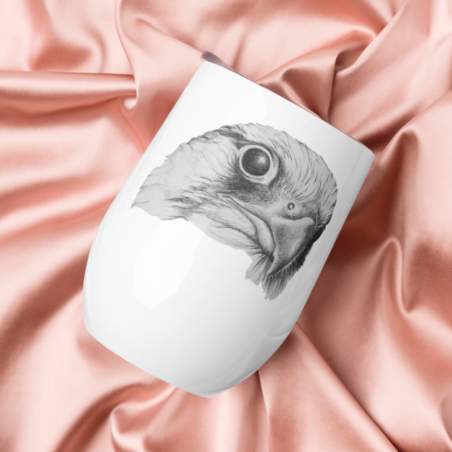 This "Hawk Wine Tumbler(W)" is from a drawing of mine created with a graphite pencil. It has been digitally optimized and transferred to a 12oz wine tumbler.