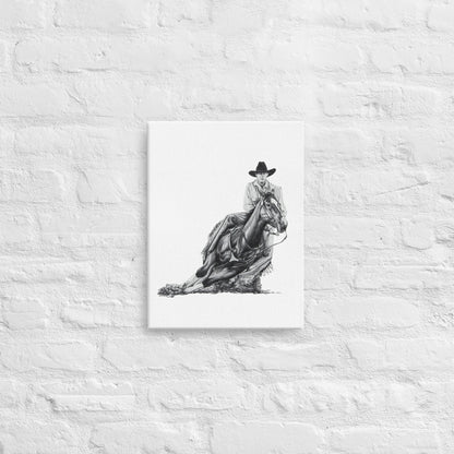 These "Cowboy Canvas Wall Hangings" are from a drawing of mine created with graphite pencil. It is titled "A Cut Above" as it is a cowboy on a cutting horse. It has been digitally optimized and transferred to a poly-cotton blend canvas.