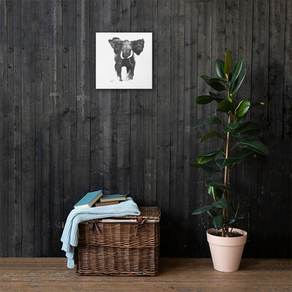 These "Elephant Canvas Wall Hanging" are from a drawing of mine created with a graphite pencil. It has been digitally optimized and transferred to a poly-cotton blend canvas.