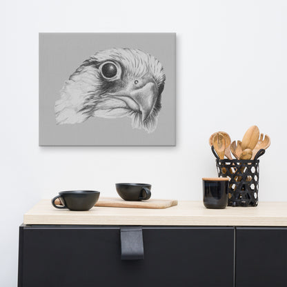 These "Hawk Canvas Wall Hangings" are from a drawing of mine created with a graphite pencil. It has been digitally optimized and transferred to a poly-cotton blend canvas.