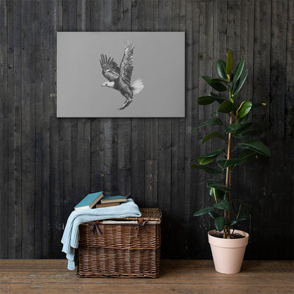 These "Eagle Canvas Wall Hangings" are from a drawing of mine created with a graphite pencil. It has been digitally optimized and transferred to a poly-cotton blend canvas.