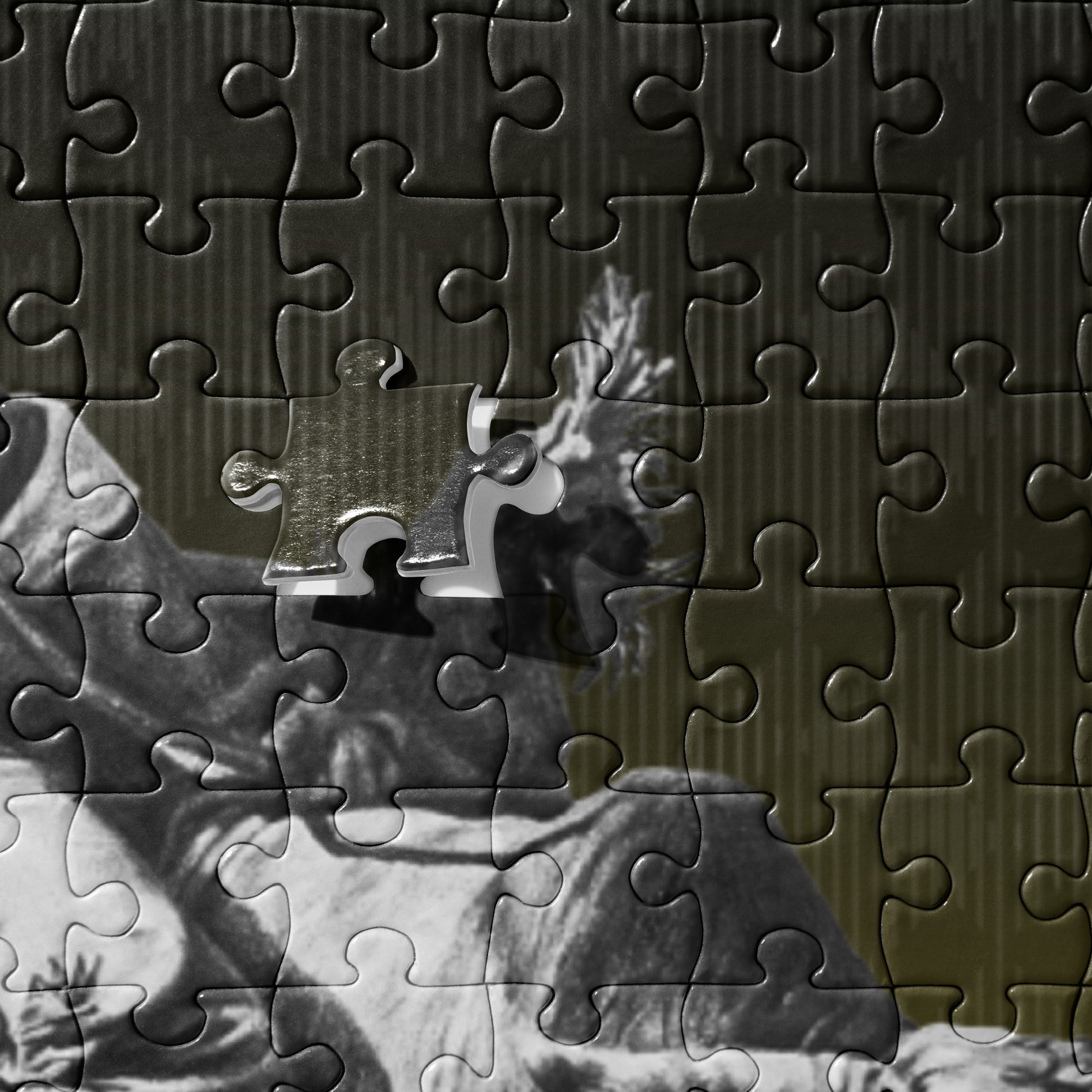 The "Bull Rider Jigsaw Puzzle" is from a drawing of mine created with graphite pencil of a cowboy on a bucking bull. It has been digitally optimized and transferred to a pressed paper chipboard which makes it suitable for framing.