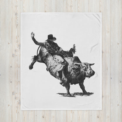 This "Bull Rider Throw Blanket (W)" is a drawing of mine created with graphite pencil. It has been digitally optimized and transferred to a 100% Polyester throw blanket.