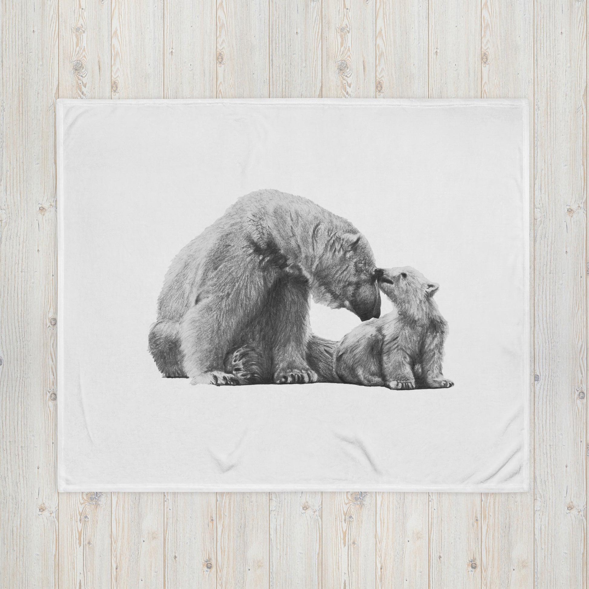 These "Polar Bear Throw Blanket (W)" are from a drawing of mine created with a graphite pencil. It has been digitally optimized and transferred to a 100% Polyester throw blanket.