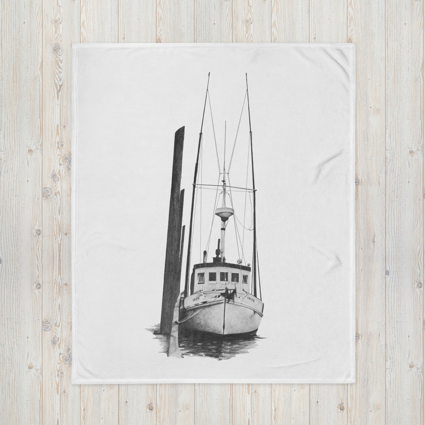 These "Fishing Boat Throw Blanket " are from a drawing of mine created with a graphite pencil. It has been digitally optimized and transferred to 100% Polyester throw blanket.