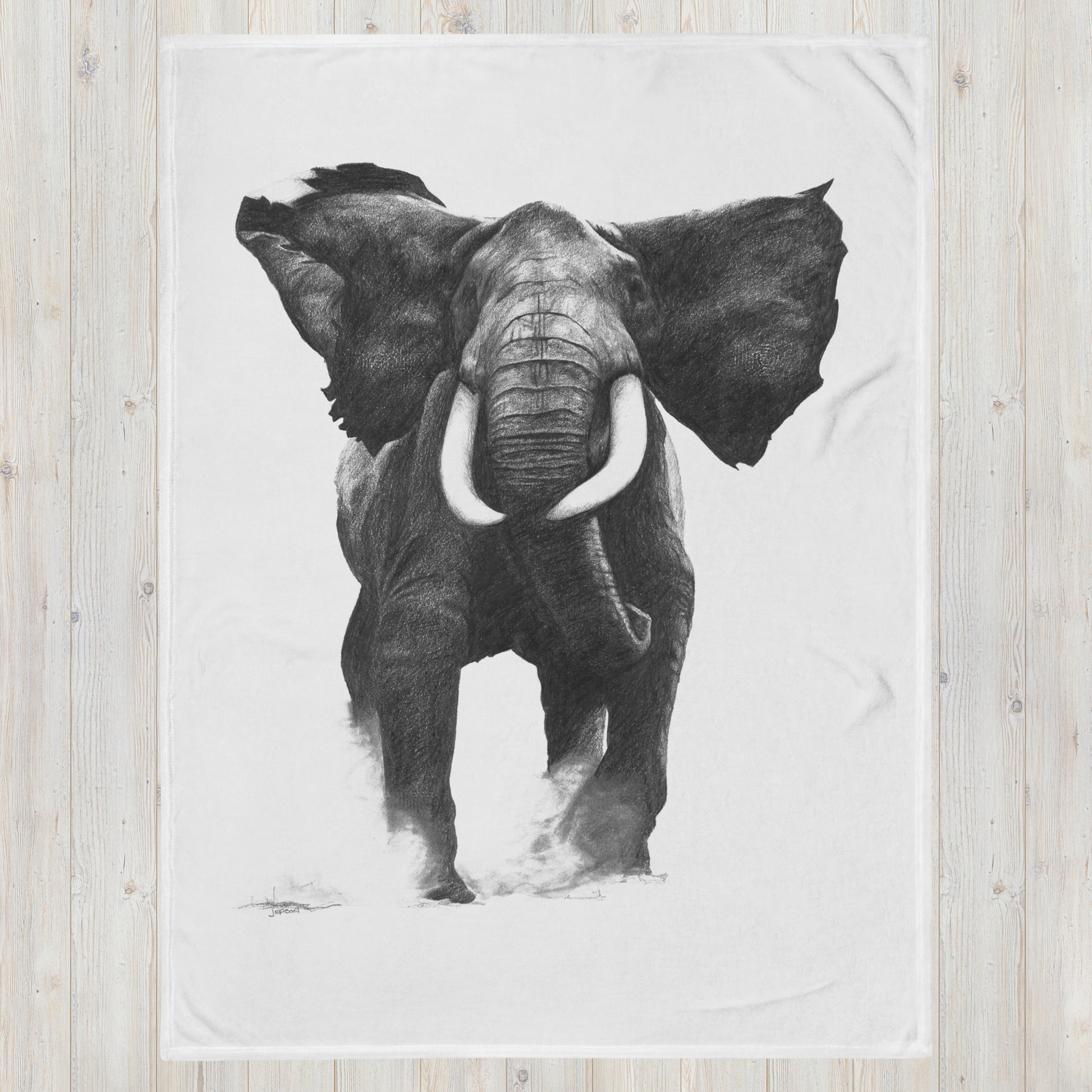 These "Elephant Throw Blanket" are from a drawing of mine created with a graphite pencil. It has been digitally optimized and transferred to a 100% Polyester throw blanket.