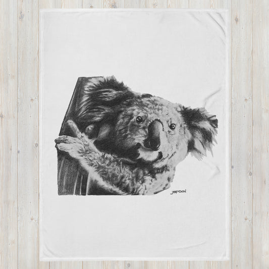 These "Koala Throw Blanket (W)" are from a drawing of mine created with a graphite pencil. It has been digitally optimized and transferred to a 100% Polyester throw blanket.
