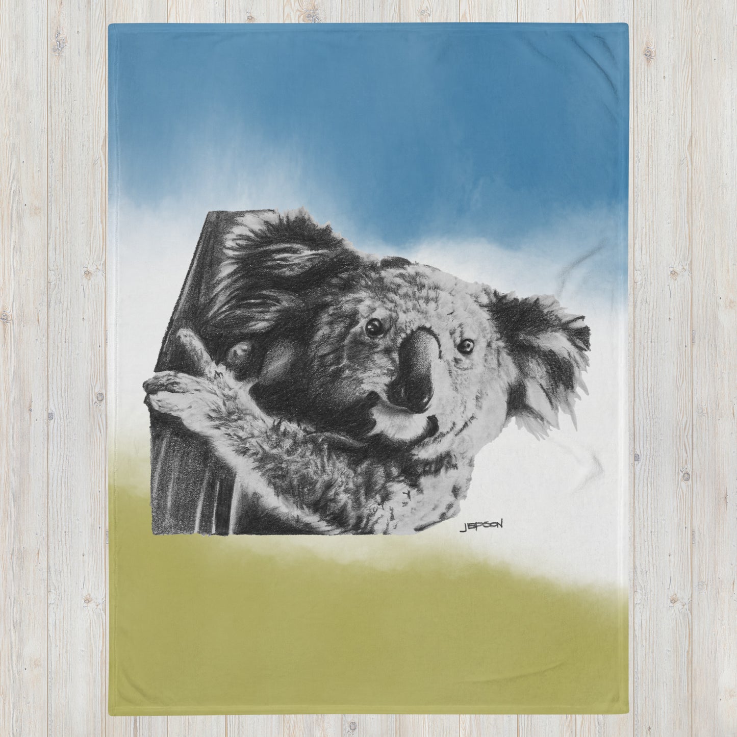These "Koala Throw Blanket" are from a drawing of mine created with a graphite pencil. It has been digitally optimized and transferred to a 100% Polyester throw blanket.