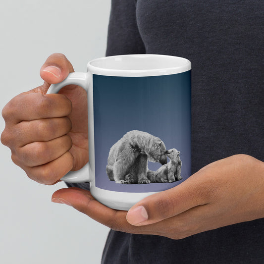 This "Polar Bear White Glossy Mug (B)" is from a drawing of mine created with a graphite pencil. It has been digitally optimized and transferred to a 15oz white glossy mug.