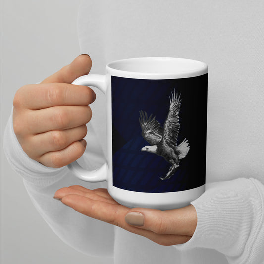 This "Eagle White Glossy Mug(B)" is from a drawing of mine created with a graphite pencil. It has been digitally optimized and transferred to a 15oz white glossy mug.