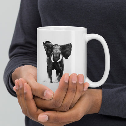 This "Elephant White Glossy Mug" is from a drawing of mine created with a graphite pencil. It has been digitally optimized and transferred to a 15oz white glossy mug.