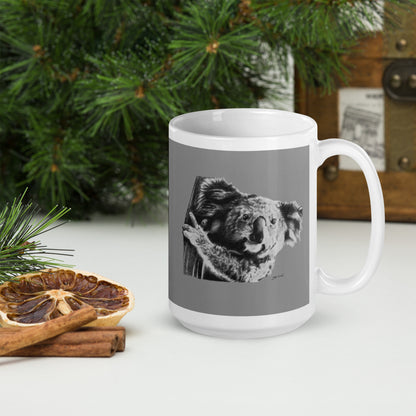 This "Koala White Glossy Mug" is from a drawing of mine created with a graphite pencil. It has been digitally optimized and transferred to a 15oz white glossy mug.