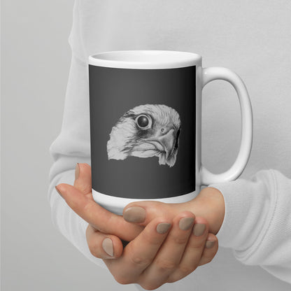 This "Hawk White Glossy Mug(B)" is from a drawing of mine created with a graphite pencil. It has been digitally optimized and transferred to a 15oz white glossy mug.